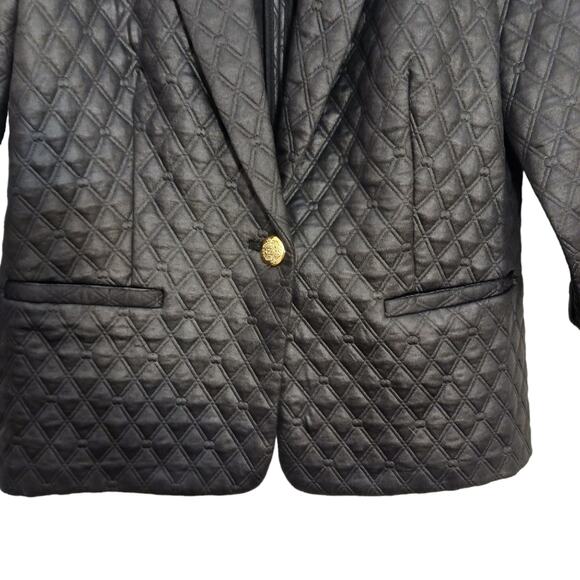 Black Jacket Blazer Luxury Sz Large Diamond Quilted Gold Button Cocktail Modern - Picture 8 of 15